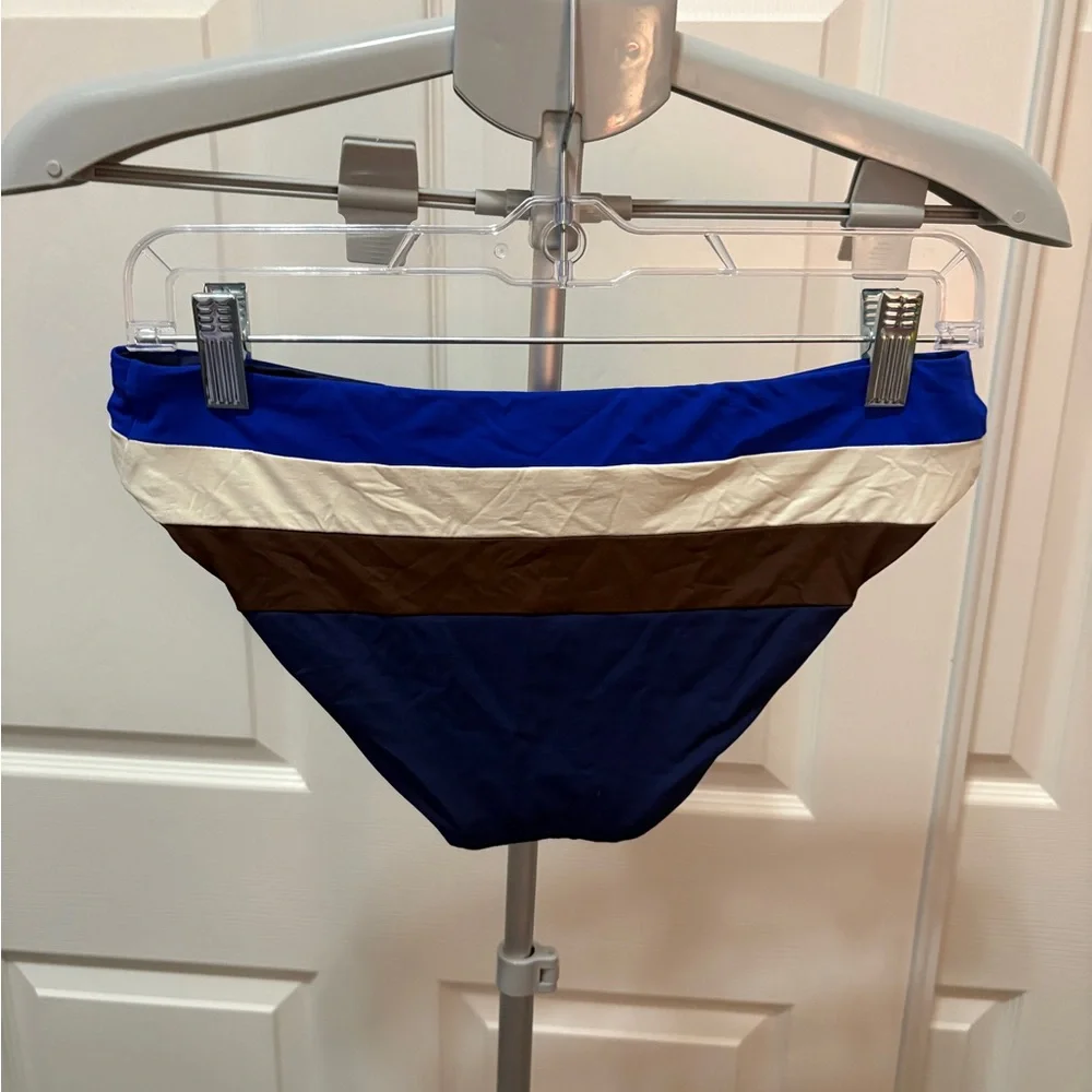 Becca Blue, White & Brown Striped Swim Suit Bikini Bottom Size Small NWOT